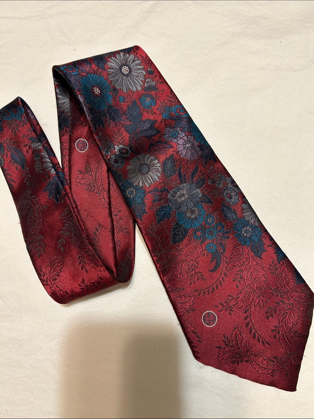 Halston Heritage Burgundy Floral Jacquard Tie with Teal Accents